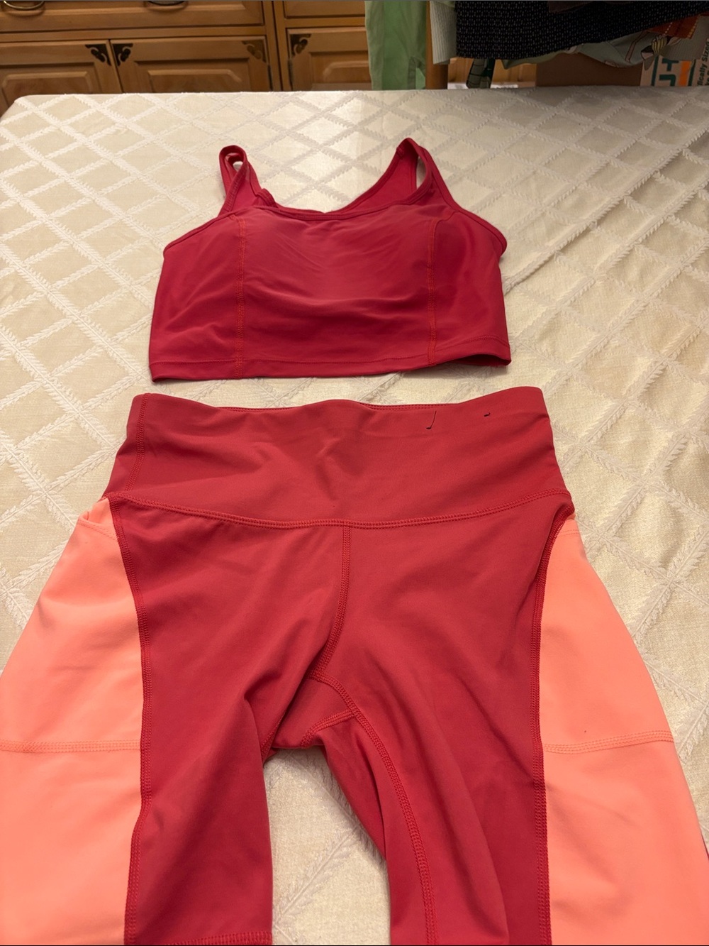 Xersion 2 Piece Active High-Waist Colorblock Leggings & Crop Top - Red